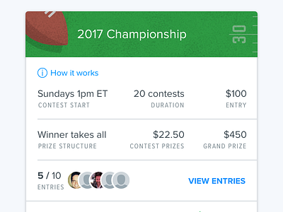 FanDuel Championships cards fanduel fantasy sports football nfl social sports ui