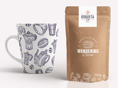 Cafelicious - Coffee Branding Kit badge cafe coffee coffee leaf coffee pattern handdrawn logo logo bundle logo kit pot roasted vintage