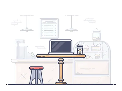 Workspace coffee coffeeshop computer desktop icon illustration illustrator starbucks table vector work workspace