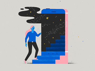 Stairway to somewhere else character cloud dimension door phone skull smoke space stairway star universe vector