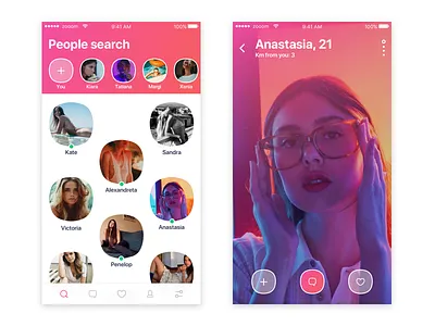 Dating app android app dating design gradient icons ios photo scroll search ui zooom