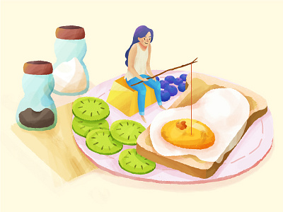 Egg • Food life animals breakfast character egg fishing food illustration lifestyle photoshop process style wip