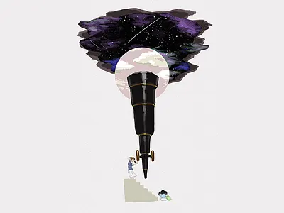 What do you see? children cover art illustration space telescope