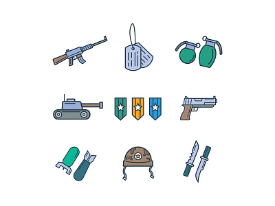 Military Icons army grenade gun knife military rifle tank war