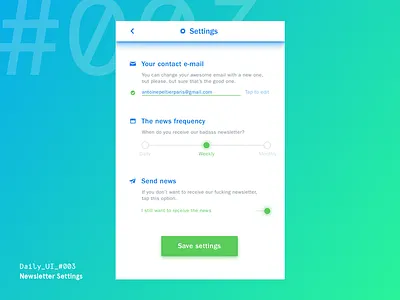 Daily UI Challenge #003 — Newsletter Settings app daily ui digital download email free freebie freeletics interface newsletter settings sketch