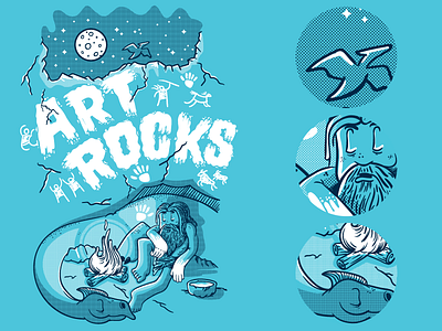 Art Rocks Ts adobe illustrator art club caveman halftone hand drawn hand drawn type illustration line drawing shirt design typography whimsical