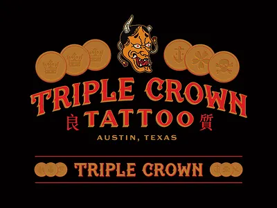 Triple Crown Tattoo austin branding coin crown hannya identity illustration kanji lettering tattoo texas triple crown