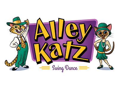 Alley katz swing dance logo cartoon cats character design illustration logo vector