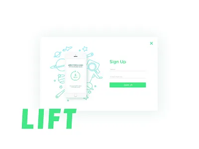 Lift Sign Up astronaut blue gotham green lift lift credit newsletter sign up space ui