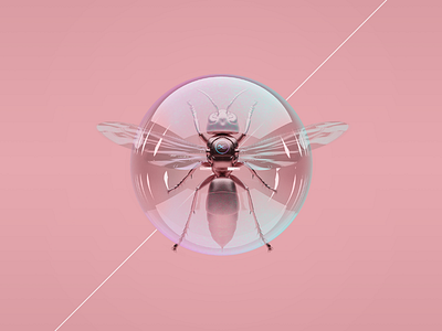 Trapped Wasp 3d modeling bubble c4d cinema 4d insect pink wasp