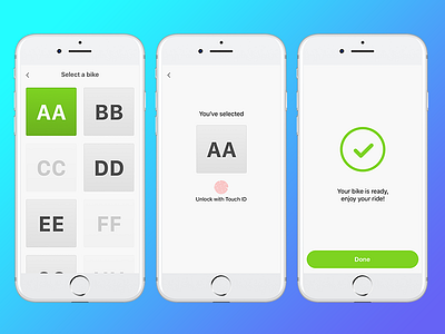 THBSA Unlock Process app bicycles bike share city ios iphone mobile ui unlocking ux