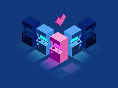 Game on arcade gamer games gaming illustration isometric pixel art video games