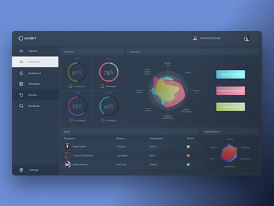 Accent analytics connect dashboard design menu nucleo sales ui web website