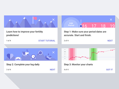 Tutorial Cards for Glow Android android card glow material design period tracker tutorial ui