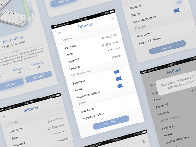 Still shot of Settings page GIF app dailyui dailyui 007 design flat minimal settings ui ux