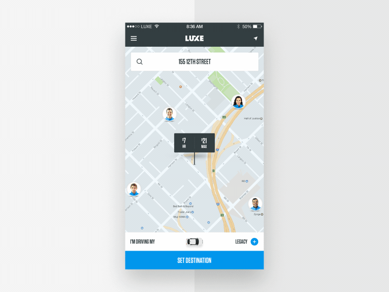 Vehicle Selection app design hero layout parallax type ui valet