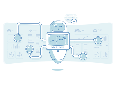 The Big Data Processing Bot analytics big data illustration machine learning monochromatic processing robot