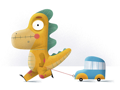 Dinos Love Pulling Toy Cars anna goodson illustration artist representative baby dino baby dinosaur character design childrens illustration digital illustration dinosaur freelance illustrator illustration spot illustration