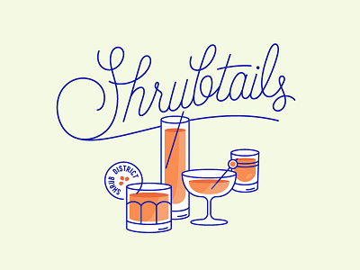 Shrubtails bottles branding cocktails drinks glassware line art package design