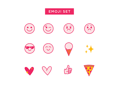 Emoji Set emoji emoticon flat design heart ice cream icon iconography pizza star