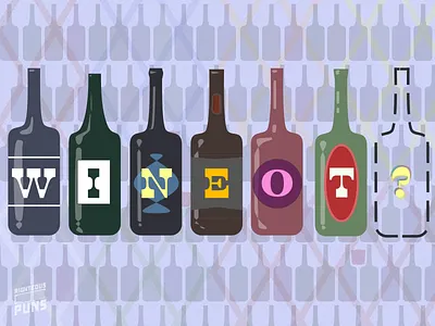 Wineot? bottles illustration label puns righteouspuns typography vintage wine