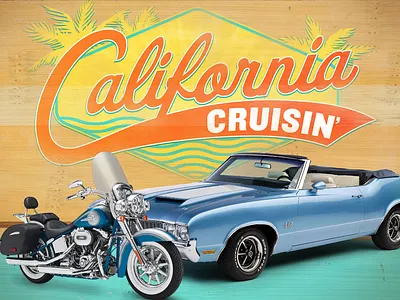 California Cruisin beach boys california car classic cruisin motorcycle palm surfing trees typography
