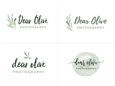 Dear Olive Logo Concepts branch greenery lockup logo olive photography script watercolor wordmark