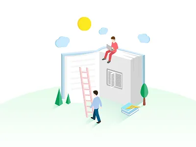 Knowledge construction book education illustration people study