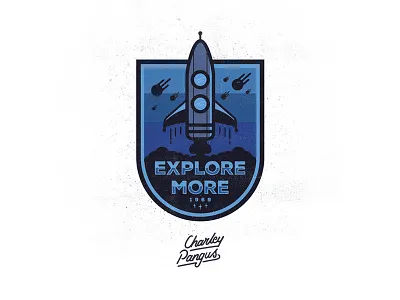 EXPLORE MORE by Charley Pangus badgedesign charleypangus explore logo merch rocket space