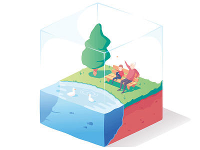 Park bite characters illustration isometric lake nature park