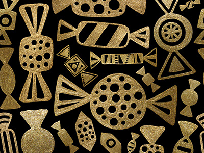 Candy candies candy drawing fabric gold golden painted pattern print seamless sweets textile