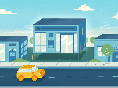 Floating Bank bank building car cityscape color illustration