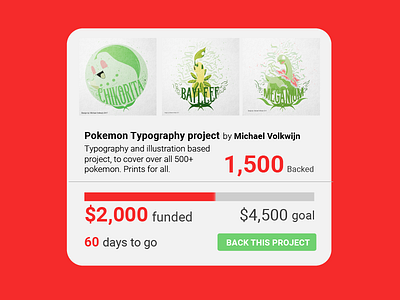 Daily Ui 032 Crowdfunding Campaign crowdfunding campaign daily ui 032 dailyui graphic design illustration ios pokemon typography ui ui design user interface web design