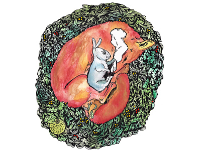 Fox and Rabbit animals fox nature rabbit watercolor