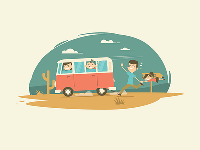 Family Trip 2 car cartoon family illustration landscape van