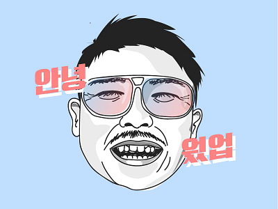 Whats Up creepy hello korean man mustache portrait smiling sunglasses