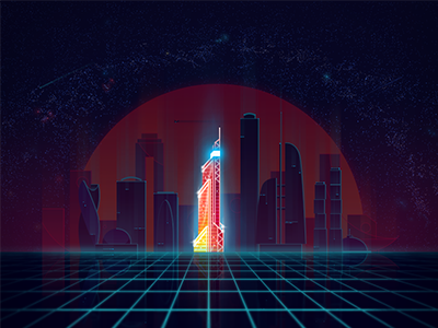 For Moscow City 1980s building futur illustration light moscow moscowcity neon retro retrowave synthwave tower