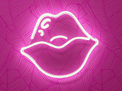 Pink Lips line art lips neon pink sign wall