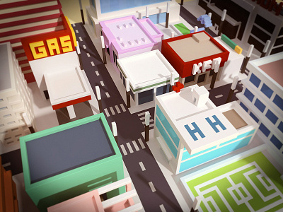 Voxel town building house town voxel