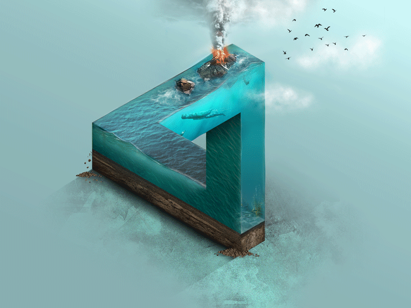 Adobe CC Landingpage Concept | Isometric Composing blue composing gif animation isometric landingpage ocean photoshop underwater volcano whale