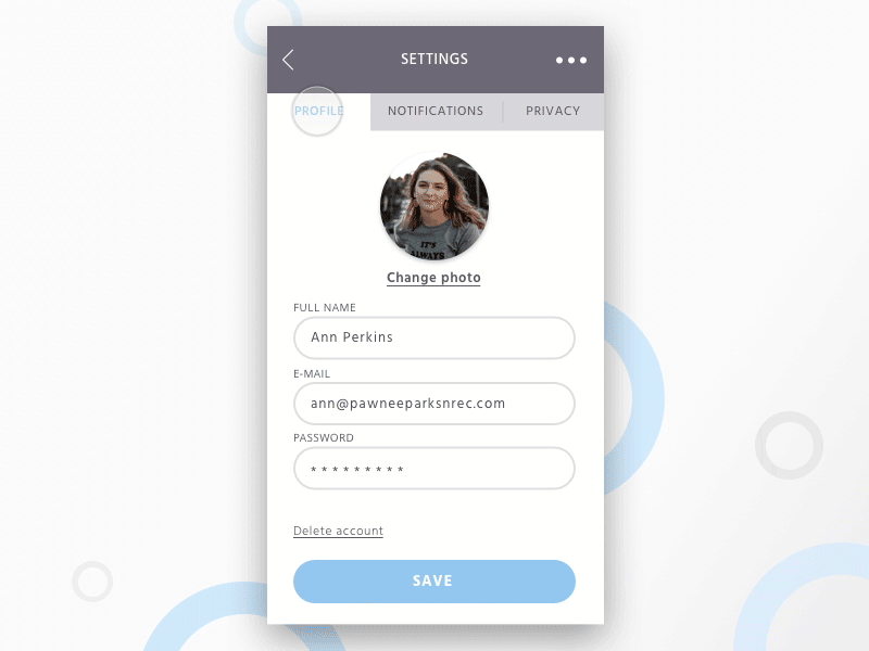 Daily UI 007 account settings daily ui dailyui dailyui007 profile settings settings