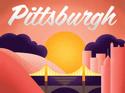 Pittsburgh airbrush city landscape pittsburgh stipple sunset vacation