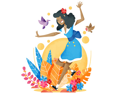 Natural Lindy Hop adorabe birds character cute dancing flowers girl illustration love pet vector woman