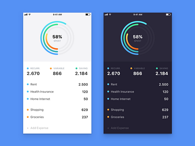 Bright vs Dark bright charts dark spending stats ui