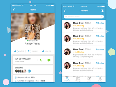 Tutor App app clean design manish minimal mobile app profile teachers ui