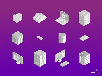 IT Icon Pack — Monochrome computer data free freebie gradient icon isometric monochrome networking server