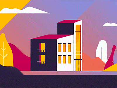 Hotel bush car door gif grainy hotel loop noisy sky tree windows