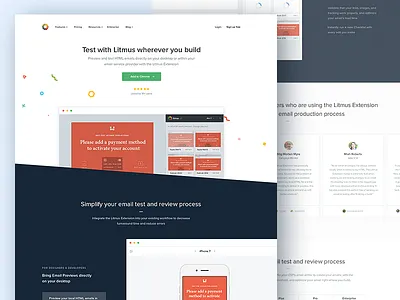 Litmus Extension: Landing Page browser chrome code confetti desktop extension illustration landing page. web app marketing plugin sidebar website