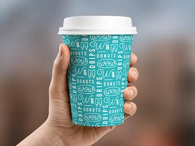 Wow! Cups breakfast coffee cups donuts drips fast casual food pattern restaurant script texas wow