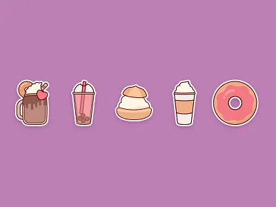 Sweet Sticker Set - 3 cute flat food icons stickers sweets yummy